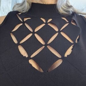 White House Black Market Black Ribbed Knit Top XL